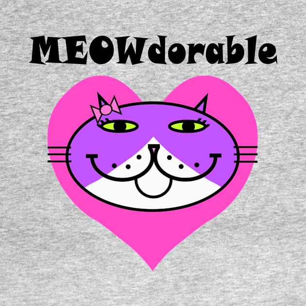 MEOWdorable - PURRty Purple Kitty Face on a Pink Heart by RawSunArt